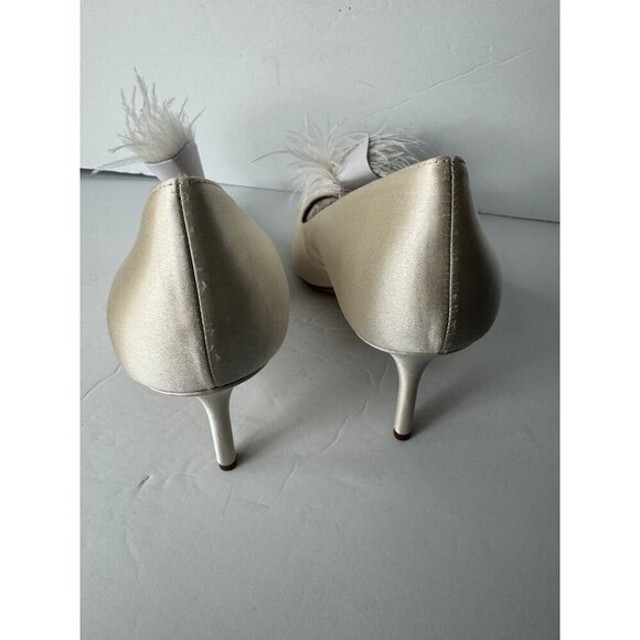 New KATE SPADE NEW YORK Ivory Feather Marabou Stiletto Pumps Satin Shoes Sz 10